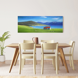 Canvas 16 x 48 - Scottish highlands with a little red roof house