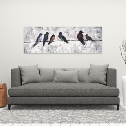 Toile 16 x 48 - Oiseaux colorés sur leur branche