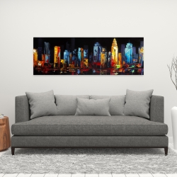 Toile 16 x 48 - Paysage urbain abstrait et coloré sur fond sombre