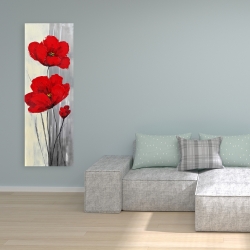 Toile 16 x 48 - Fleurs rouges sur fond gris