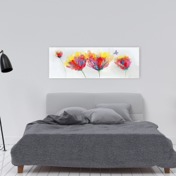 Toile 16 x 48 - Fleurs colorées et papillon