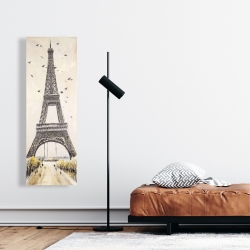 Toile 16 x 48 - Tour eiffel et oiseaux en vol