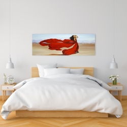 Canvas 16 x 48 - Woman with a long red dress in the desert