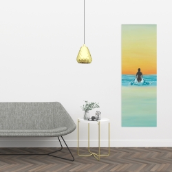 Canvas 16 x 48 - A surfer swimming by dawn