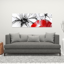 Toile 16 x 48 - Esquisse de fleurs rouges et blanches