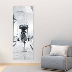 Toile 16 x 48 - Femme courant sous la pluie