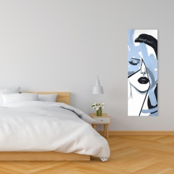 Toile 16 x 48 - Portrait de femme bleu et abstrait