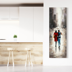 Canvas 20 x 60 - Quiet walk in couple in the rain