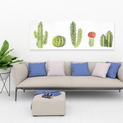 Toile 20 x 60 - Ensemble de petits cactus à l'aquarelle