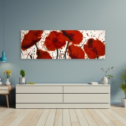 Canvas 20 x 60 - Abstract paint splash red flowers