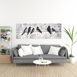 Toile 20 x 60 - Oiseaux colorés sur leur branche