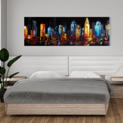 Toile 20 x 60 - Paysage urbain abstrait et coloré sur fond sombre