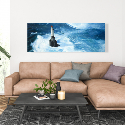 Canvas 20 x 60 - Unleashed waves on a lighthouse