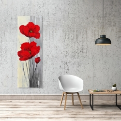 Toile 20 x 60 - Fleurs rouges sur fond gris