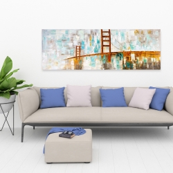 Toile 20 x 60 - Golden gate tacheté de peinture turquoise