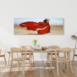 Canvas 20 x 60 - Woman with a long red dress in the desert