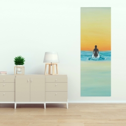 Canvas 20 x 60 - A surfer swimming by dawn