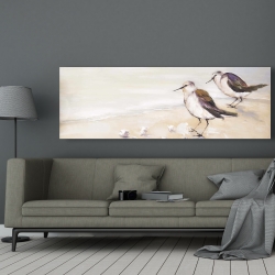 Canvas 20 x 60 - Two sandpipers on the beach