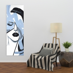 Toile 20 x 60 - Portrait de femme bleu et abstrait