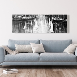 Canvas 20 x 60 - Grayscale boats on the water