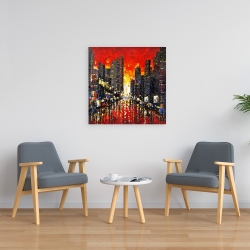 Toile 24 x 24 - Couché de soleil abstrait sur la ville