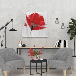 Toile 24 x 24 - Deux fleurs rouges sur fond gris