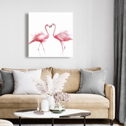 Canvas 24 x 24 - Two pink flamingo watercolor
