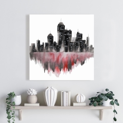 Canvas 24 x 24 - Red watercolor cityscape