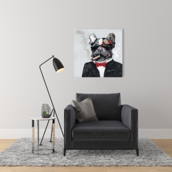 Canvas 24 x 24 - Smoking gangster bulldog