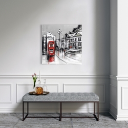 Canvas 24 x 24 - Abstract gray city with red bus