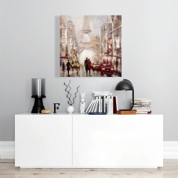 Canvas 24 x 24 - Busy street of paris with eiffel tower