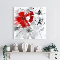 Canvas 24 x 24 - Red & gray flowers