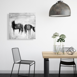 Toile 24 x 24 - Silhouettes de chevaux dans la brume