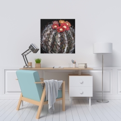 Toile 24 x 24 - Cactus mammillaria en fleur