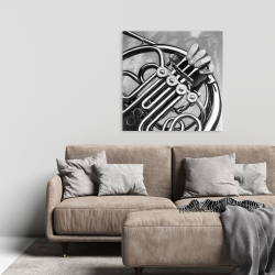 Canvas 24 x 24 - Musician with french horn monochrome