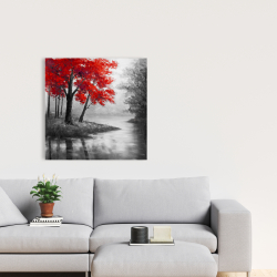 Canvas 24 x 24 - Red trees and lake