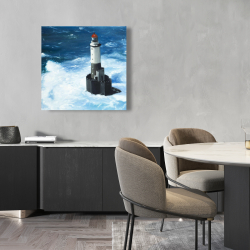 Canvas 24 x 24 - Unleashed waves on a lighthouse