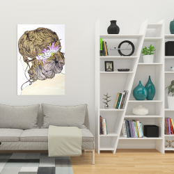 Canvas 24 x 36 - Blond woman from behind with flowers