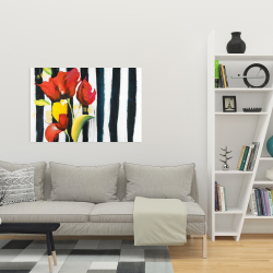 Canvas 24 x 36 - Red flowers on stripes