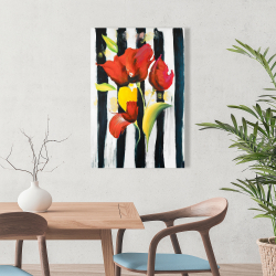 Canvas 24 x 36 - Red flowers on stripes