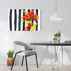 Canvas 24 x 36 - Flowers on black and white stripes