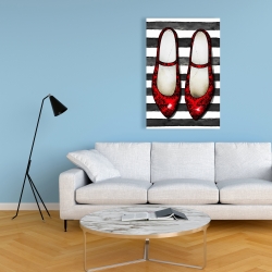 Canvas 24 x 36 - Red glossy shoes on striped background