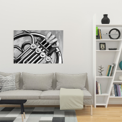 Canvas 24 x 36 - Musician with french horn monochrome