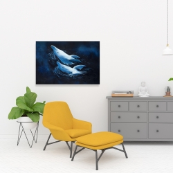 Canvas 24 x 36 - Two swimming dolphins