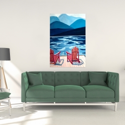 Canvas 24 x 36 - Lake, dock, mountains & chairs