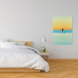 Canvas 24 x 36 - A surfer swimming by dawn
