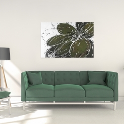 Toile 24 x 36 - Fleur verte avec contours en éclats de peinture