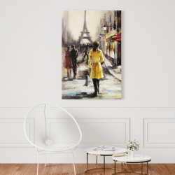 Canvas 24 x 36 - Yellow coat woman walking on the street