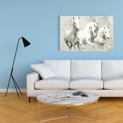 Toile 24 x 36 - Trois chevaux blancs à la course