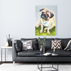 Toile 24 x 36 - Mignon pug avec rose dans la bouche